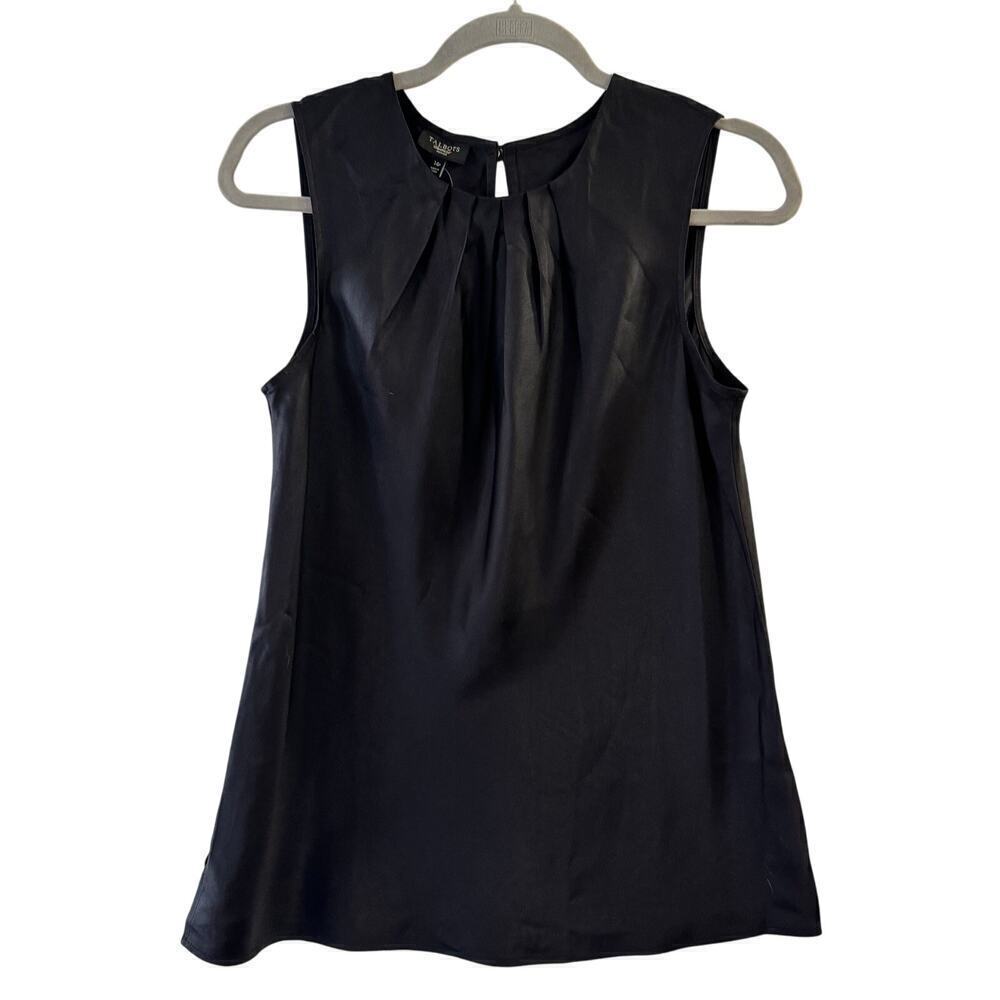 NWT Talbots Women’s Pleated Silk Black Top Size 14P Classic Luxe